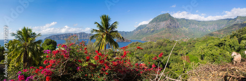 Temetiu Summit and Atuona Bay, Hiva Oa Island, Marquesas Islands, French Polynesia photo