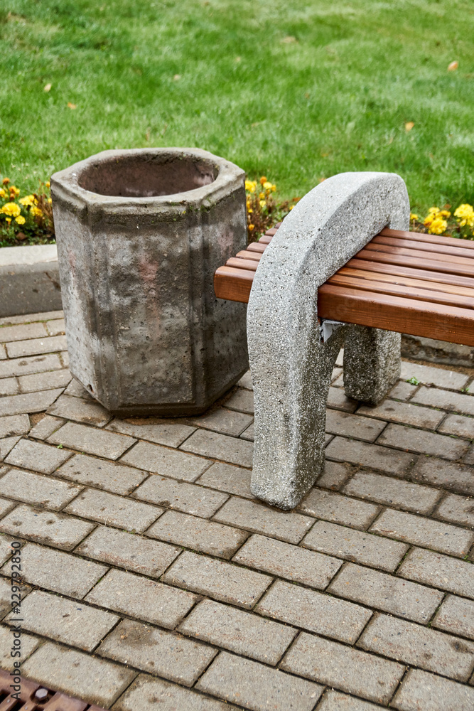 Bench made of cement and wood