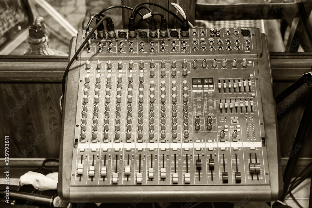 Fototapeta premium Digital Sound Mixer. Stage controller with sliders.