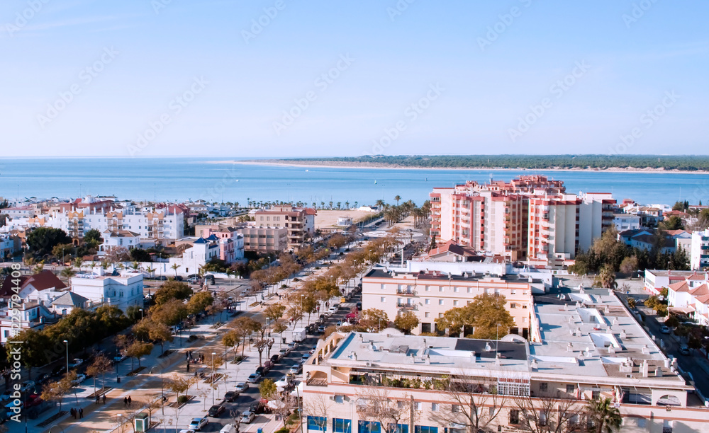 Aerial view of the city of Sanlucar de Barrameda