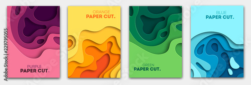 Fotografia Vertical banners set with 3D abstract background and paper cut shapes