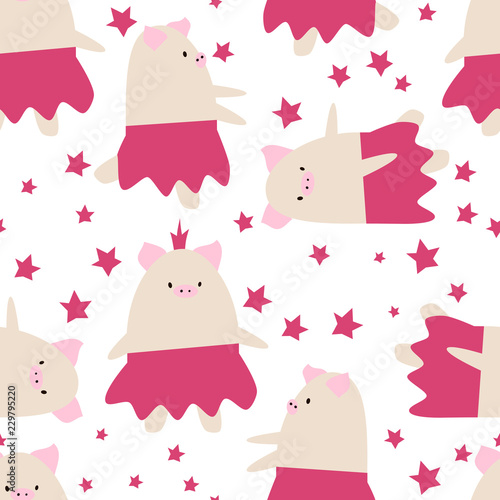 Seamless cartoon pig New Year symbol cute pattern background