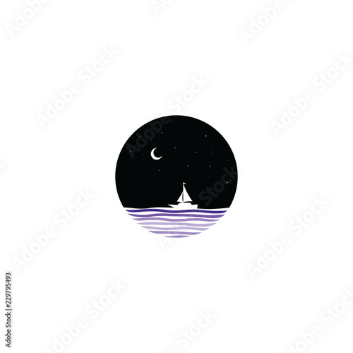 midnight scene sail boat sign symbol