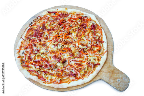 Pizza margarita on the wooden board