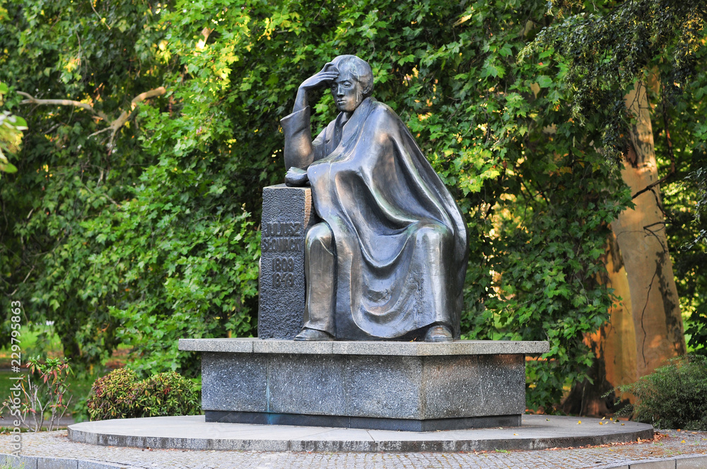 A monument of the Polish poet, Juliusz Slowacki  in Wroclaw park (Polish Romantic poet.1809-1849). Poland August 2018.