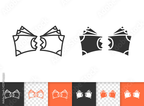 Money Torn simple black line vector icon