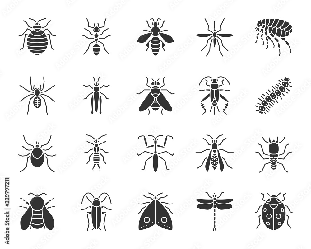 Danger Insect black silhouette icons vector set Danger Insect black silhouette icons vector set
