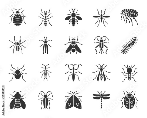 Danger Insect black silhouette icons vector set © Suesse