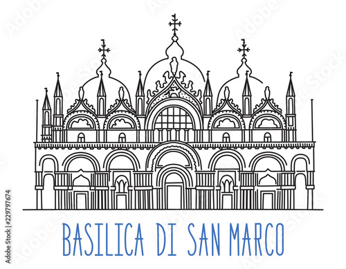 Saint Mark's Basilica (Basilica di San Marco) in Venice, Italy. Freehand drawing of the landmark. Vector illustration isolated on white background