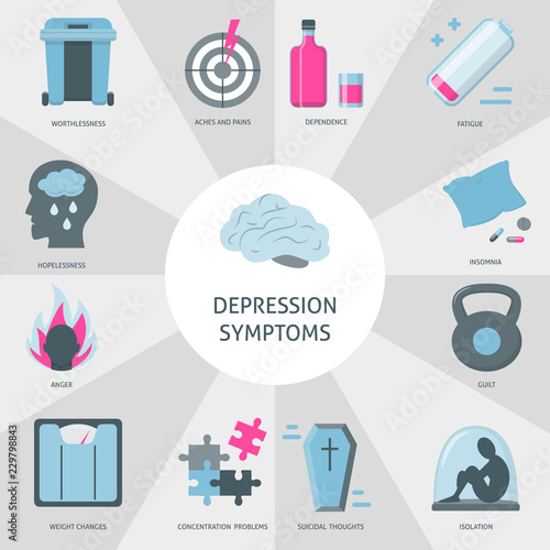 Depression symptoms banner template in flat style