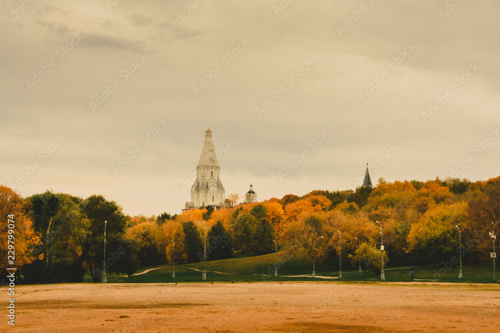 Autumn view to  the Church of the Ascension in Kolomenskoye, Moscow, Russia