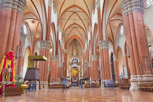 BOLOGNA, ITALY - APRIL 18, 2018: The nave of church Basilica di San Petronio. photo