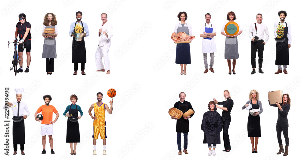 Group of people with food and different professions