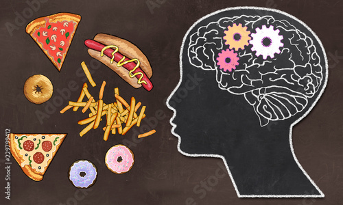 Addiction and Brain Activity illustrated on Brown Blackboard photo