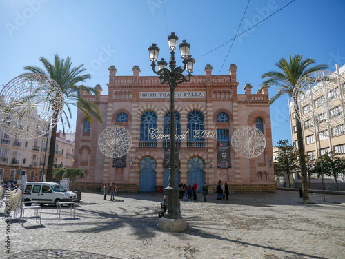 Gran Teatro Falla - Old classic theatre building in Cádiz, Spain, seen from outside from the big plaza