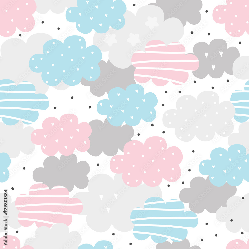 Fototapeta premium Cute hand drawn clouds Seamless pattern. vector illustration