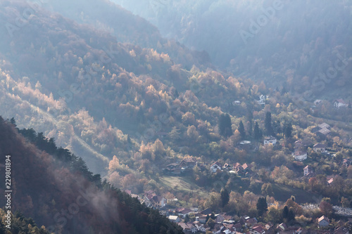 View of the Carpathian Mountains in Romania in autumn photo