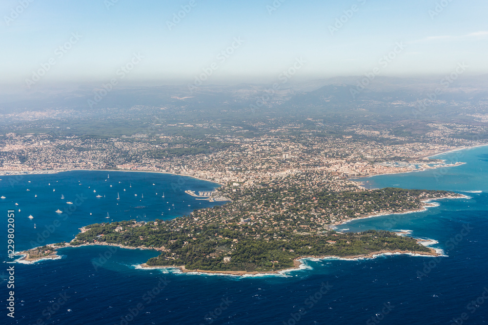 Cap d'Antibes coastline along Juan les Pins and Antibes - Alps maritime department -Côte d’Azur - aerial view