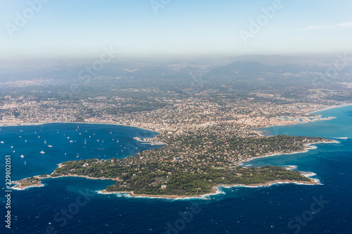 Cap d'Antibes coastline along Juan les Pins and Antibes - Alps maritime department -Côte d’Azur - aerial view photo