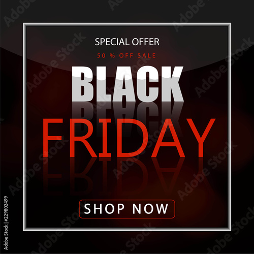 Black friday sale banner over black background. Red blot with text on black background. Black friday logo for banners, web pages, brochure layouts, headlines and flyers, design. Vector illustration.