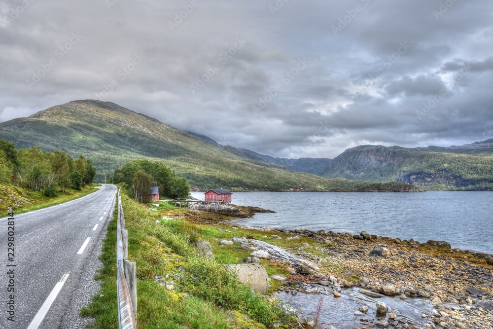 Nesna, Bratland, Fjord, Sjona, Norwegen, Nordland, Fv17, Fv 17 ...