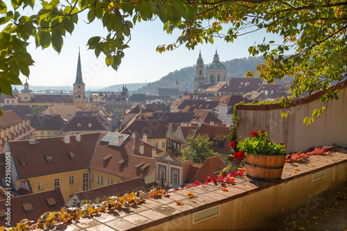 Prague - The outlook from the gardens under the Castle to Mala Strana, St. Nicholas, and St. Thomas church. photo