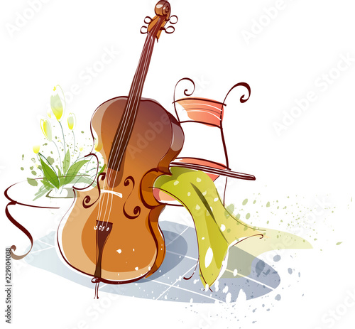 Cello leaning on a chair
