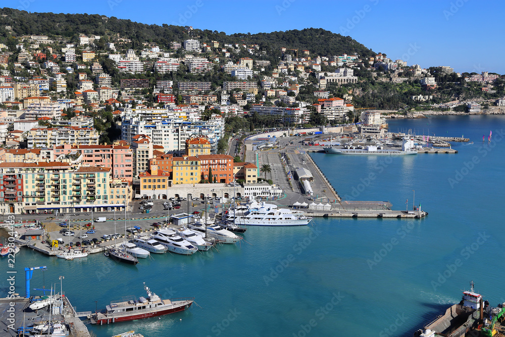 City of Nice in France, view above Port of Nice on French Riviera