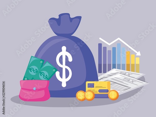 bag money with economy and financial icons