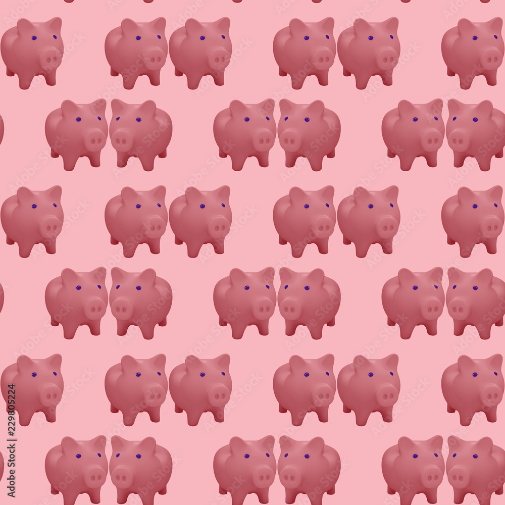 seamless pattern with 3d pink pig