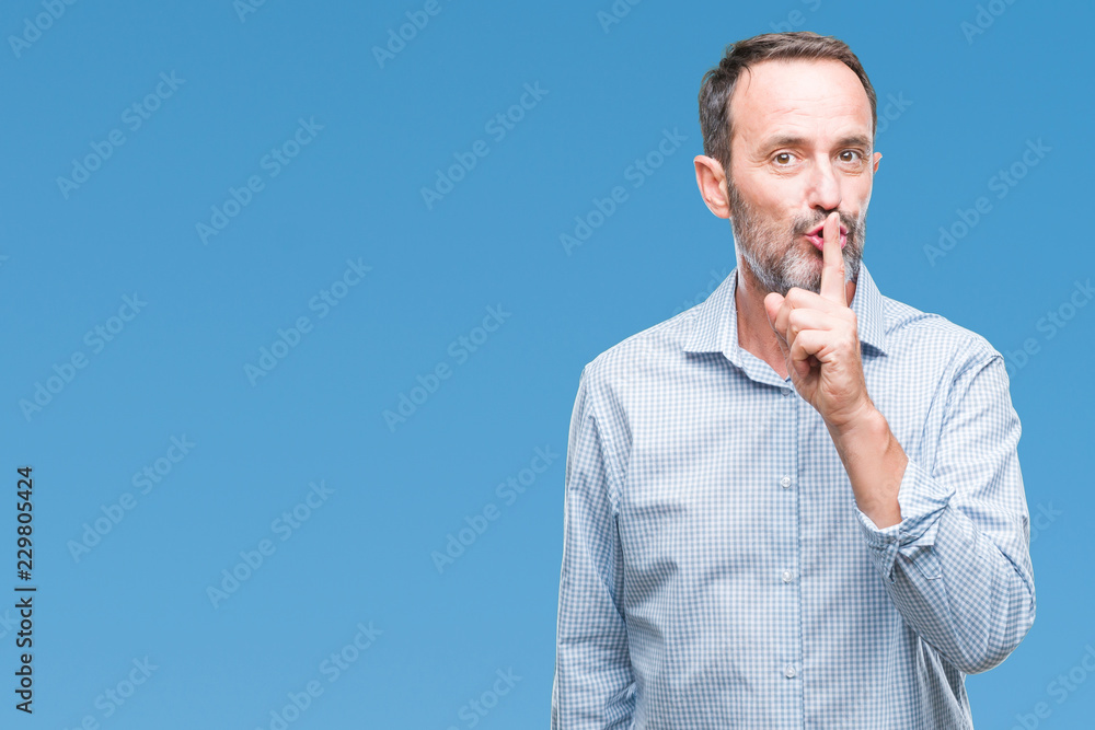 Middle age hoary senior business man over isolated background asking to be quiet with finger on lips. Silence and secret concept. Middle age hoary senior business man over isolated background asking to be quiet with finger on lips. Silence and secret concept.