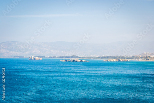 Beautiful background of a Moroccan beach with waves and sea in summer in Al hoceima