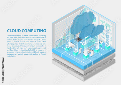 Cloud Computing isometric vector illustration. Abstract 3D infographic with mobile devices