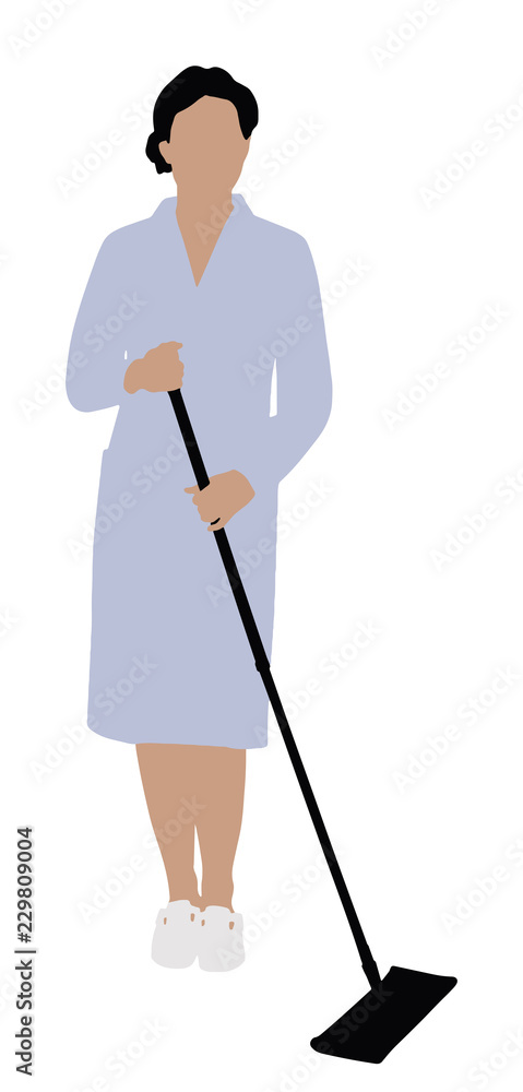 Female Cleaner Mopping Floor With Mop