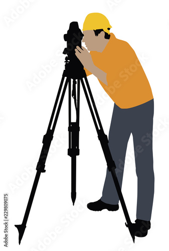 Land Surveyor Working With Theodolite