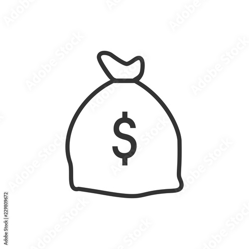 Money bag flat icon vector pictogram isolated, black and white bag with dollars