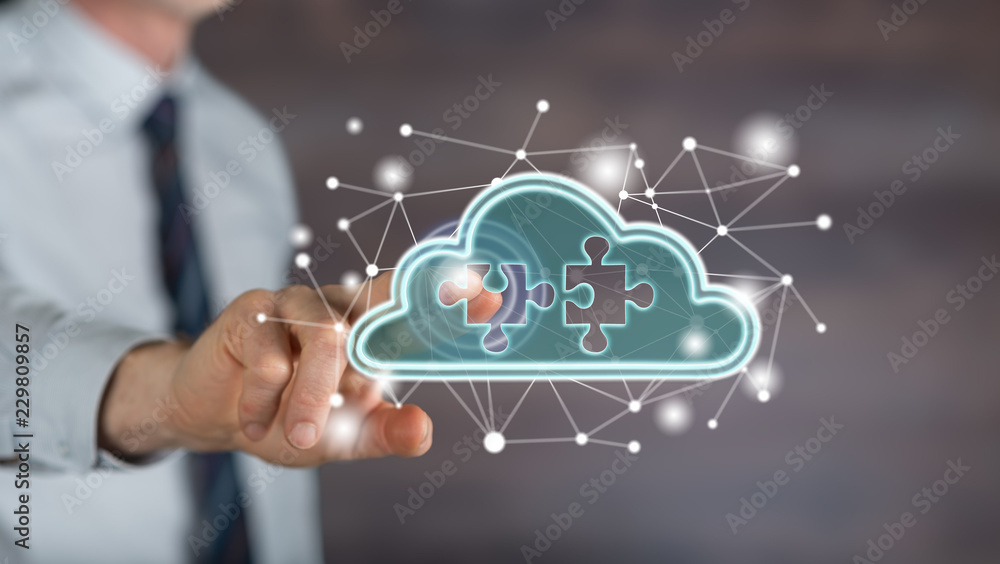 Fototapeta premium Man touching a cloud networking concept