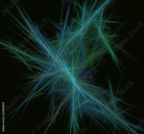 Green blue abstract lines fractal. Fantasy fractal texture. Digital art. 3D rendering. Computer generated image.