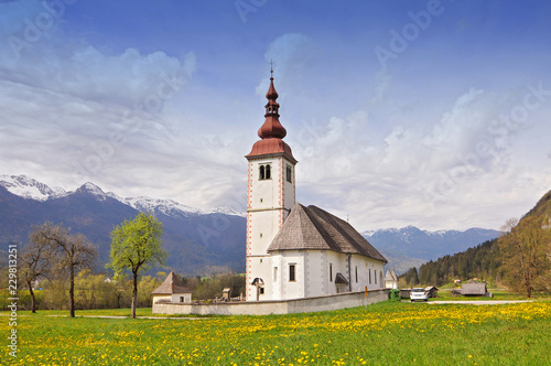 Slovenia, Stara Fuzina, Triglav National Park, Assumption of the Virgin Church in Bitnje.