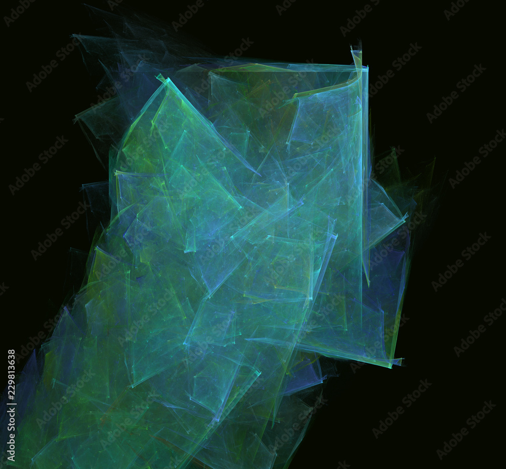 Obraz premium Green blue abstract fractal texture on black background. Fantasy fractal texture. Digital art. 3D rendering. Computer generated image.