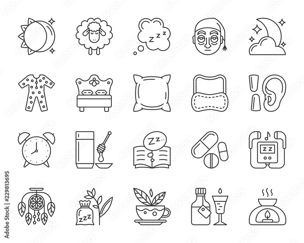 Insomnia simple black line icons vector set Insomnia simple black line icons vector set