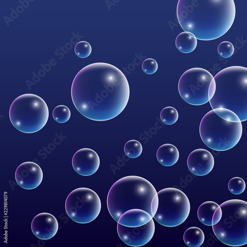 ubble with Hologram Reflection. Set of Realistic Water or Soap Bubbles for Your Design.