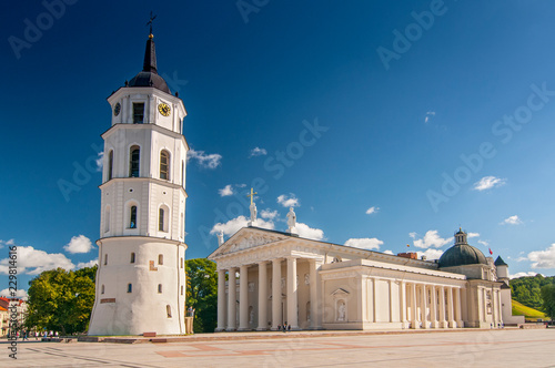 Cathedral Basilica Of St. Stanislaus And St. Vladislav With The Bell Tower In Summer Sunny Day, Vilnius, Lithuania.