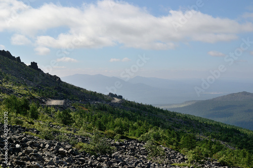 Beautiful mountain view on the way to the top of Konzhakovskiy Kamen mountain photo