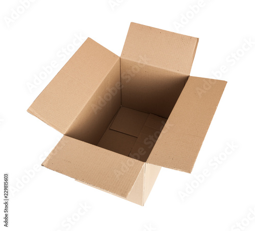 Cardboard box open. Isolated on white background
