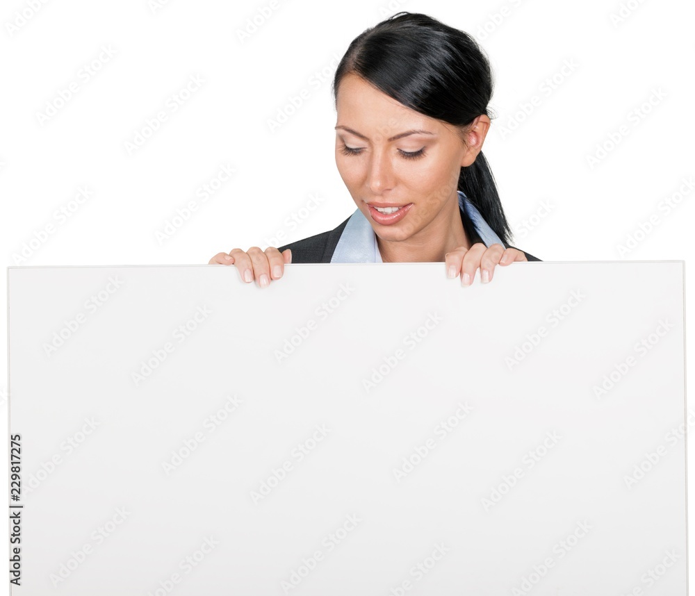Businesswoman holding a blank sign Businesswoman holding a blank sign
