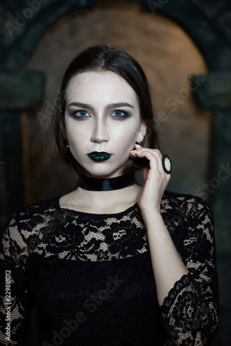 Gothic Woman with Creative Black Makeup Stock Image - Image of outfit,  hair: 44221313