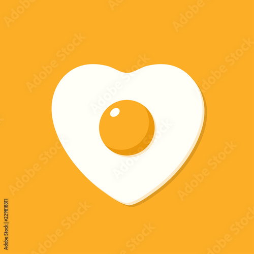 Fried egg in the shape of heart. Vector illustration in cartoon flat style