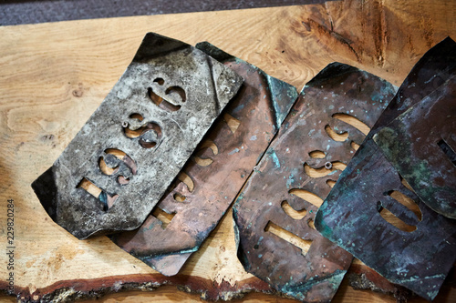 Whiskey labels in the factory photo