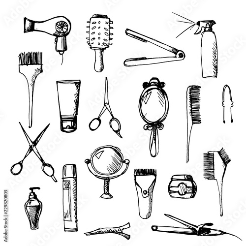 Hairdressing tools and products saemless pattern
